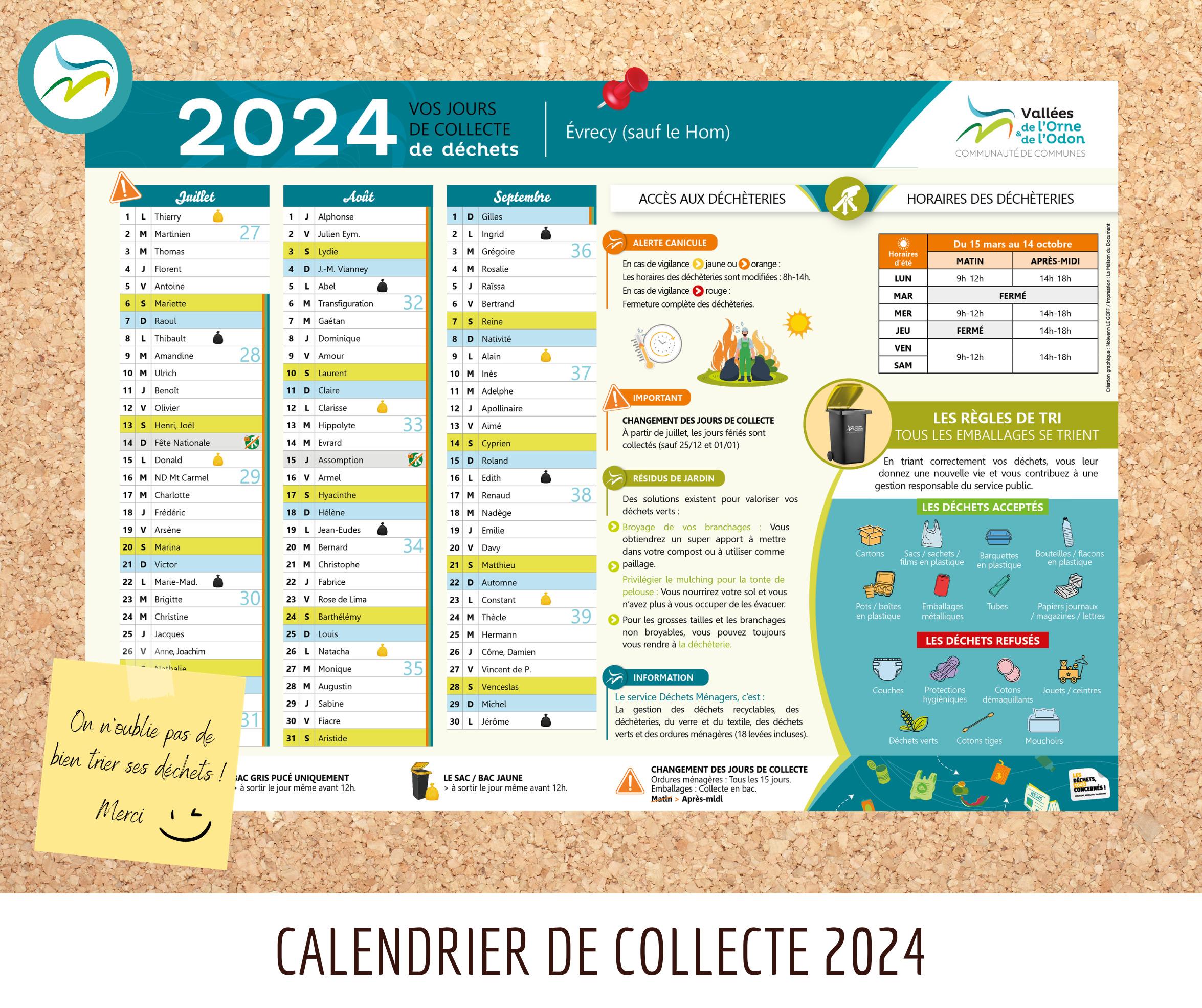 Calendrier de collecte 2024 - Commune de Chassey-lès-Montbozon
